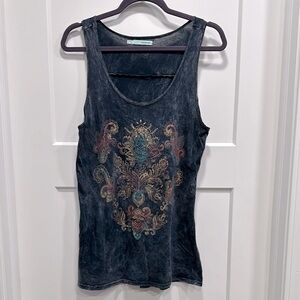 Bluish-Black Tank Top With Fringe Size Medium